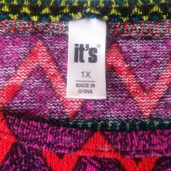 IT'S Multicolor Purple Red Black Boho Aztec Tunic Top Shirt Women Plus Size 1X - Picture 10 of 13